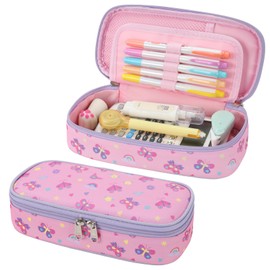 BrainyBees Pencil Case for Girls - Cute Zipper Pencil Pouch for Girls Sparkly Kids Pencil Box Pencil Bag for School, Pencil Cases Only (Pink Butterfly)