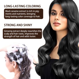 Hair Dye Shampoo, Hair Care Instant Dye Shampoo, Instant Color in 10 Minutes, Natural Hair Color for Gray Coverage, Color Restoring Shampoo for All Hair Types, Dark Brown (Black)