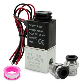Innfeeltech 1 Pcs Electrical Pneumatic Solenoid Valve 2V025-08-DC24V 2 Way 2 Position BSP 1/4 with 2 Pcs PC6-02 and 1 Teflon Tape, Wire Lead Type
