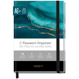 Häfft paper&you® Passwortbuch A6+ mit Register A-Z "Shiny Teal" für 320 Zugangsdaten, Passwort-Manager klein, Passwort Buch deutsch - nachhaltig & klimafreundlich