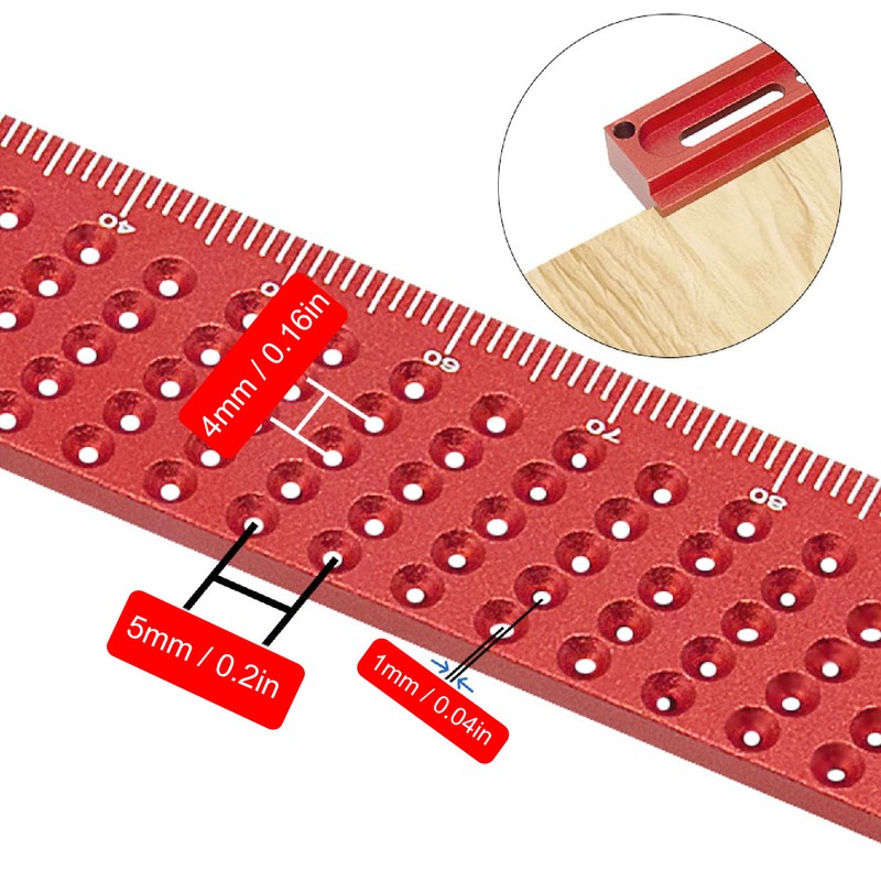 Hole Scribing Ruler Aluminium Alloy Woodworking Right Angle Ruler 45