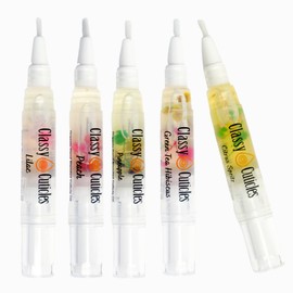 Classy Cuticles | Hand Blended Cuticle Oil | Vitamin E, Jojoba, and Argan Oil | 5 mL Brush Pen | Summer Variety Pack | Citrus Spritz, Green Tea Hibiscus, Pineapple, Lilac, Peach | Pack of 5