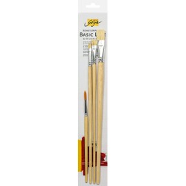 KREUL Solo Goya 47340 Artist Brush Set Bristle and Goldhair, 3 Flat Brushes in Sizes 4, 10 and 16 and a Round Brush Size 6, for Professional Painting with Oil Paints