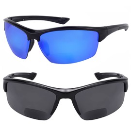 Mass Vision “The Skillful” 2 Pair of Unisex Sport Wrap Polarized Bifocal Sunglasses (Black/Open Road Blue, 3.0, multiplier_x)