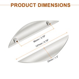 sourcing map 2 Pack Half Moon Cabinet Pull, 3.78" Hole Center Drawer Pulls Zinc Alloy Brushed Cabinet Pull Handles for Kitchen Cupboard Dresser Cabinet Hardware, Silver