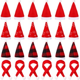 SATINIOR 24 Pcs Mini Christmas Santa Hats Scarf Small Santa Claus Hats Silverware Holders for Christmas Xmas Table Dinnerware(24 Pieces)