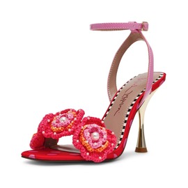 Betsey Johnson Women's Ainsleyy Heeled Sandal, Red Multi, 8.5