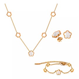 Deluxe Pack Joyería Collar Aretes Pulsera Acero Inoxidable Dorado