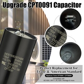 CPT0091 Start Capacitor 135-162 µF 330V – Compatible with Trane & American Standard HVAC – Round Motor Start Capacitor Replacement for CPT00091, CPT0091A, CPT0091B