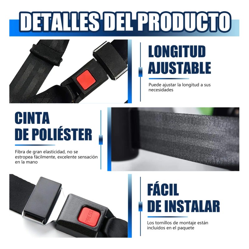 Cinturón De Seguridad De 2 Puntos Autos Universal 2 Piezas