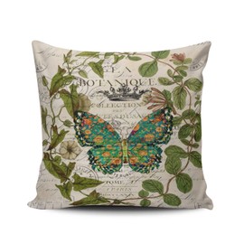 ONGING Decorative Throw Pillow Case Green Bohemian Scripts French Botanical Butterfly Pillowcase Cushion Cover Double Sided Design Printed Square Size 16 x 16 inches