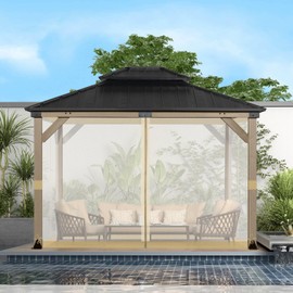 BPS 10' x 12' Gazebo Universal Mosquito Netting Screen Replacement, 4-Panel Screen Walls with Double Zippers for Outdoor Patio, Khaki (Mosquito Net Only)