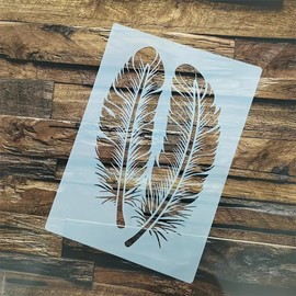 2pcs Feather Wall Stencils Template Reusable Spray PaintStencils for Craft Painting On Wood Craft Canvas Walls Wood Furniture Decorations DIY Scrapbooking