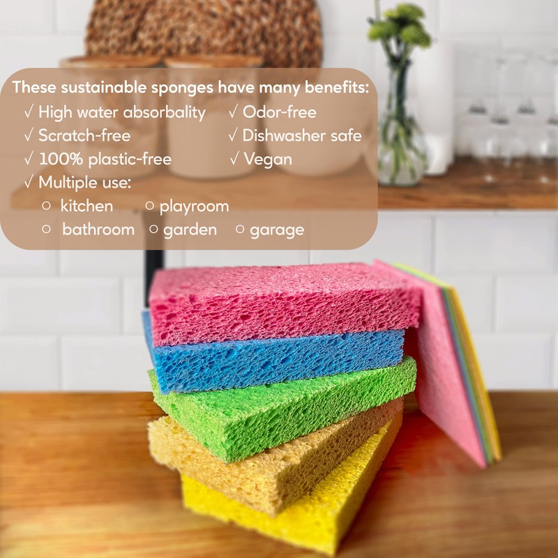 EPLANITA Pop-Up Sponges (Pack of 10) Natural Cellulose, Compostable, Scratch-Free