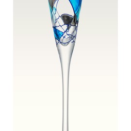 Sagrada Barcelona Champagne Flute 7.5 Oz Unique Mouth Blown BLUE Line Hand Painted Beverage Amazing Gift Birthday Anniversary Wedding Woman Man (Set 1)