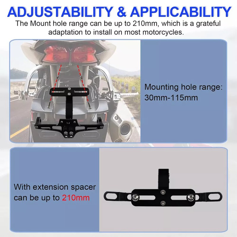 KEEPDSGN Black Motorcycle Fender Eliminator License Plate Holder Bracket LED
