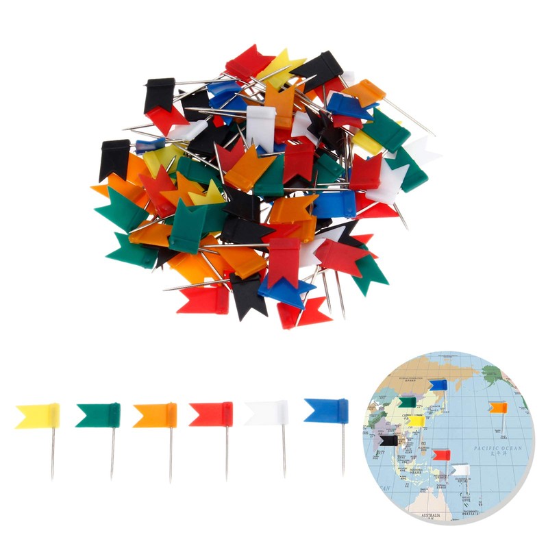 100pcs Flag Pins Map Tracking Carafe Drawing Supplies School Mixed