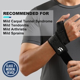 Fitomo Wrist Support Strap with Soft Thumb Opening for Mild Carpal Tunnel Tendonitis Arthritis Sprains, Compression Hand Support for Women Men, Wrist Brace for Sports Work Typing Sleeping(Right)
