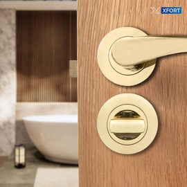 XFORT Polished Brass Thumb Turn Lock - Bathroom Door Lock Deadbolt Kit - Thumb Turn & Release Mechanism Ideal for Internal Wooden Toilet Door Locks