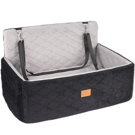 Dog Car Seat for Small/Medium Dogs up to 60lbs Memory Foam Dog Booster Seat Travel Safety Per Car Seat with Washable Removable Cover Storage Pockets Easy to Install