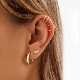 Silber Ohrringe für damen 925 Halbmond und Herz gefüllt mit glänzenden Zirkonen. Ohrstecker aus Silber 925 für Damen oder 18K Gold, ideal als Geschenk zum Muttertag... Ohrringe mädchen. (Versilberung)