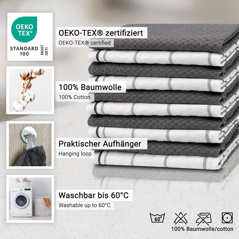 ZOLLNER Set of 10 Tea Towels, 45 x 60 cm,