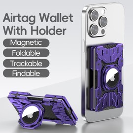 mantowin Minimalist Mens Wallet RFID Blocking - Slim Metal Wallet With Airtag Holder - Compact Credit Card Holder Mini Size, Metal, Snap-on,Carbon Fiber - Purple