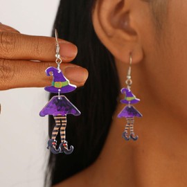 Halloween Witch Dangle Earrings for Women Blue Green Witch Hat Boot Dangle Drop Earrings Acrylic Gothic Cute Witch Earrings Halloween Party Jewelry Gift for Women (Yellow)
