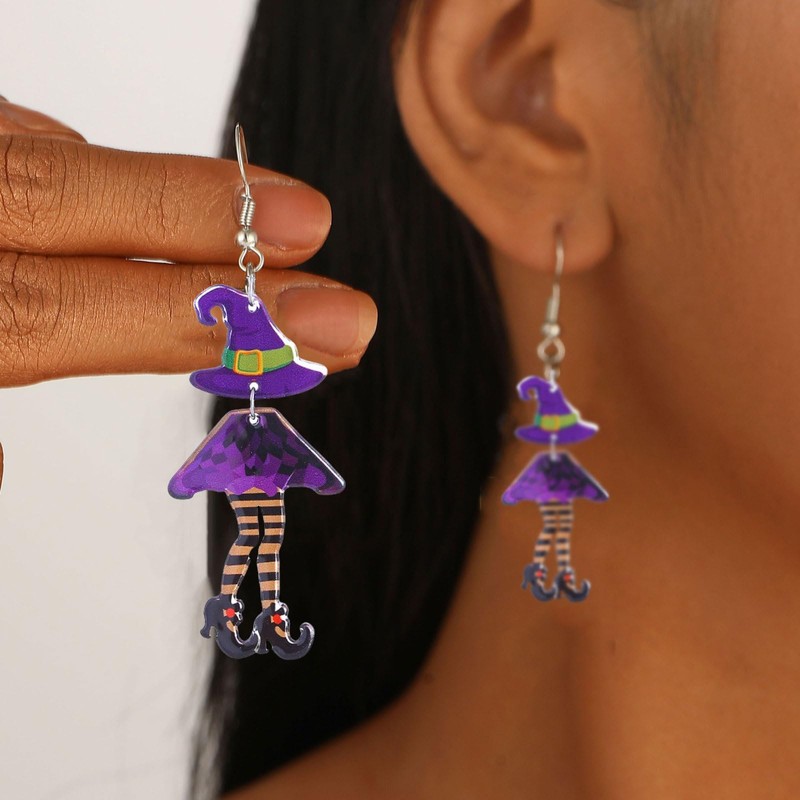 Halloween Witch Dangle Earrings for Women Blue Green Witch Hat