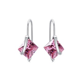 925 Sterling Silver Pink Sapphire Earrings for Women, October Birthstone Dangle Drop Earrings, Oct Birthday Jewelry for Women Girls