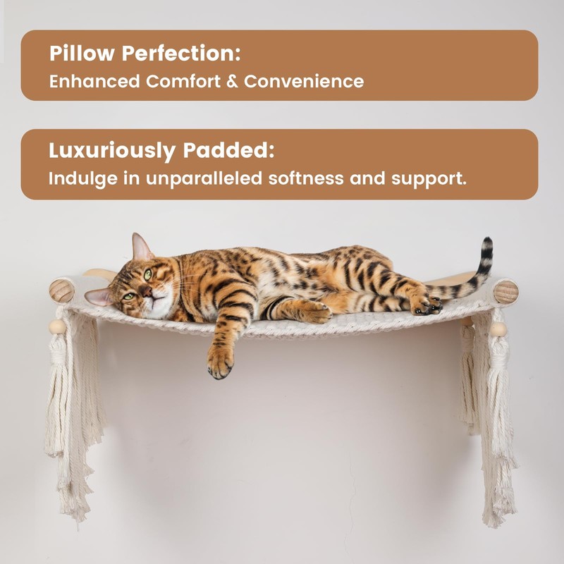 nets Tribe Macrame Cat Wall Shelves & Hammock - Comfy