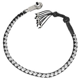 Dream Apparel 36" Motorcycle Get Back Whip Genuine Leather Biker Whip for Handlebar, Motorcycle Whip with Fringes and Skulls, Black and Silver