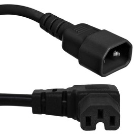 C14 to Right Angle C15 Power Cord, 10A, 250V, 18/3 SJT, 3 Foot