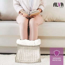 Alva London Electric Heated Foot Warmer with 4 Heat Settings Controller Machine Washable Liner (White - Foot Warmer)