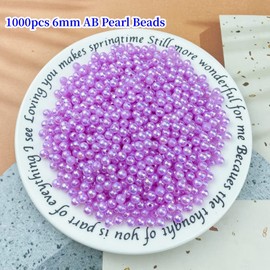 1000pcs Pearl Beads for Crafts 6mm AB Colors Round Loose Pearl Beads for Necklaces Bracelets Earrings Jewelry Making Home Decoration(Light Purple AB)