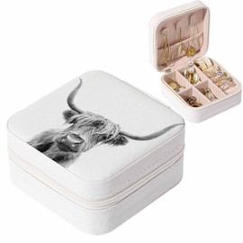 Anegefu Jewelry Organizer Box,Scottish Highland Cow,Portable Jewelry Storage Holder for Rings Earrings Necklace Bracelet Boxes for Girls Women