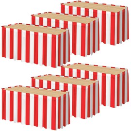 durony 2 Packs Red and White Striped Table Skirt Circus Theme Party Supplies Carnival Table Skirt for Carnival Home Party Decoration, 165 x 30 Inches