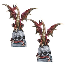 ICE ARMOR 2-PC Gift Set 9.25" H Red Dragon on Skull and Book Figurine Statue Sculpture Ornament Decoration Home/Room Decor for Housewarming, Holidays, Christmas Special