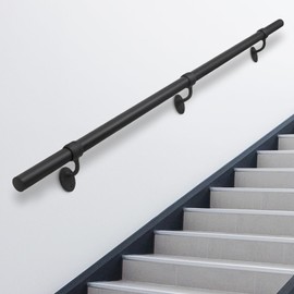 SDNBHT 6.6ft Stair Railing Indoor Metal Hand Rails for Indoor Stairs 1.5" Pipe Stair Handrail Aluminum Wall Mounted Indoor/Outdoor Handrail for Steps Black Industrial Handrail for Stairs