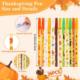 FOIMAS 36pcs Thankgiving Pens,Autumn Ballpoint Pens Fall Leaves Pumpkin Ink Pens for Students Teacher Fall Thanksgiving Day Party Favor Supply