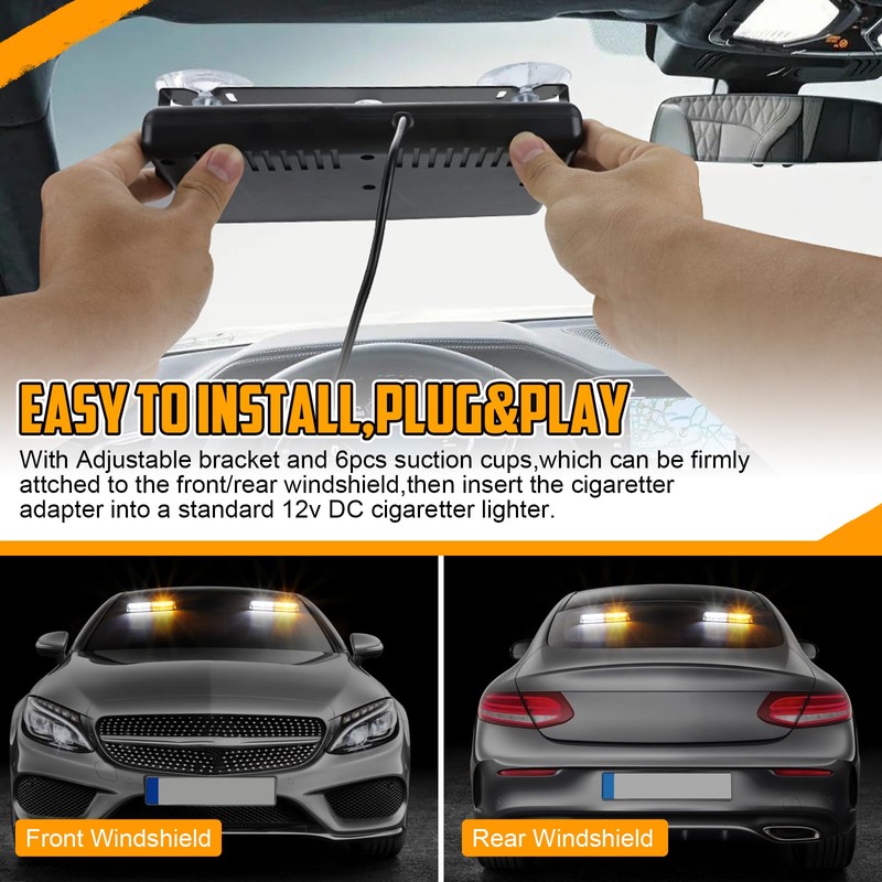 OPPBUY Strobe Light for Trucks,Amber White Emergency Dash Windshield with