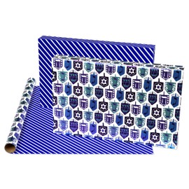 American Greetings Reversible Hanukkah Wrapping Paper, Dreidel, Menorah and Star of David (1 Roll, 120 Sq. Ft.)