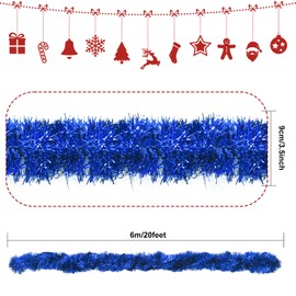 CEWOR 20 Feet Christmas Tinsel Garland for Christmas Tree Decorations, Blue Tinsel Garland Holiday Decor for Outdoor or Indoor Use, Wedding Birthday Party Supplies