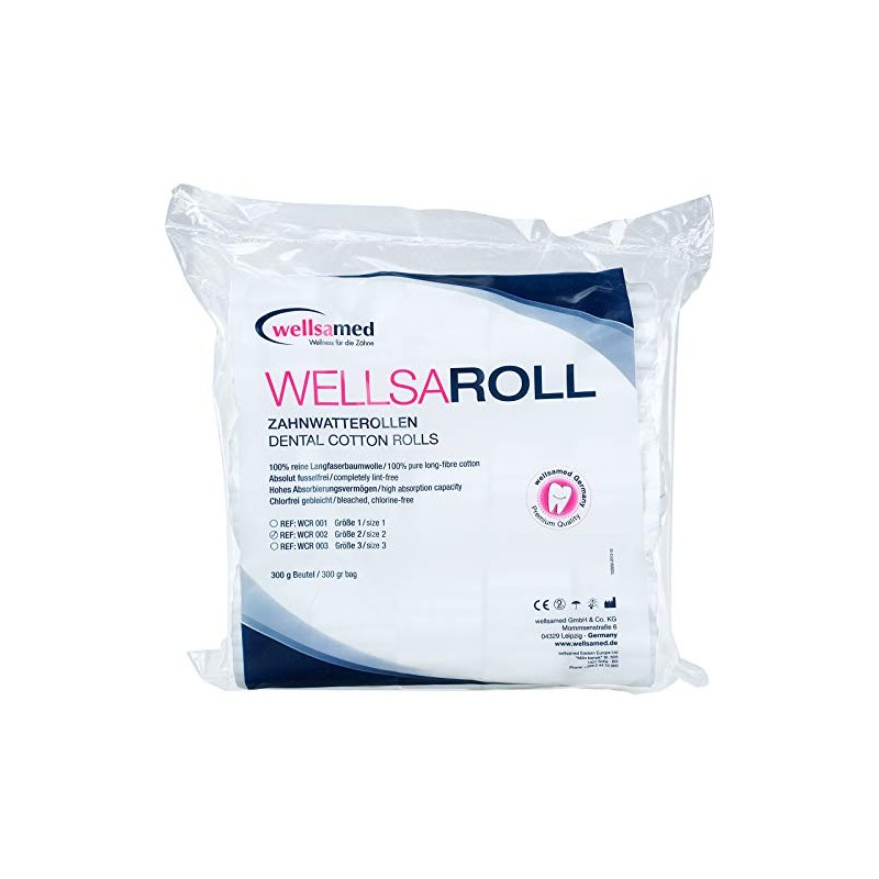 wellsamed wellsaroll Toothed Cotton Rolls Size 2 (10 mm), 300