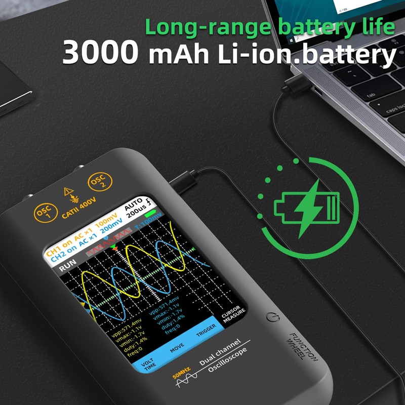 Bside Handheld Oscilloscope 3.98 Inch Touchscreen Digital Oscilloscope Dual Channel