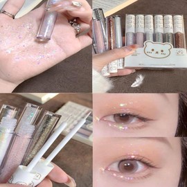 6Pcs Liquid Glitter Eyeshadow Eyeliner Set, Quick-Dry Waterproof Shimmer Liquid Eyeshadow for Silkworm & Eyeliner, Long-Lasting Pigmented Loose Glitter Glue for Crystals Makeup (6PCS)