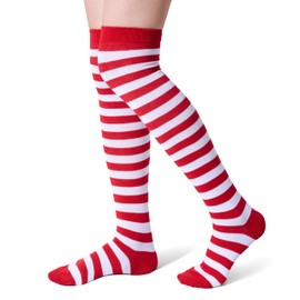 Giggling Getup 3 Pairs Women Striped Long Socks, Christmas Over Knee Socks, Elf Socks for Women Cosplay Party, Birthday Gift