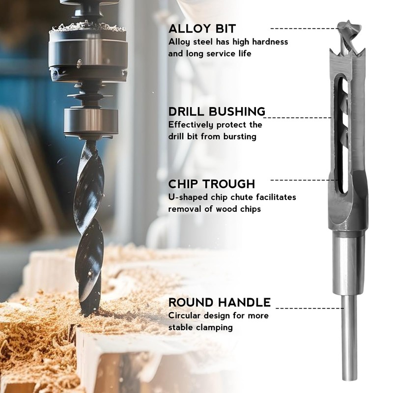 Bordeag 5 Pieces Square Hole Drill Bit Square Mortising Drill