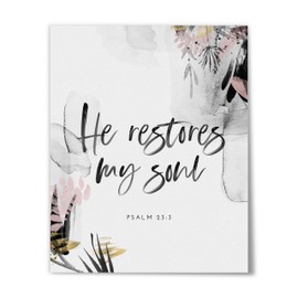 Psalm 23:3, He Restores My Soul, Christian Wall Art, Bible Verse Wall Art, 8" x 10" Scripture Print, Unframed