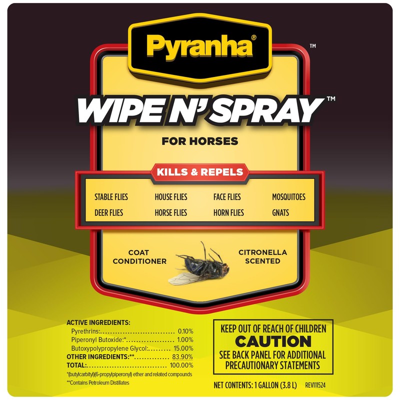 PYRANHA Wipe N' Spray for Horses - Oil-Based Long Lasting